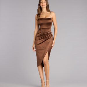 Madelyn Satin Lace-Up Midi Formal Dress