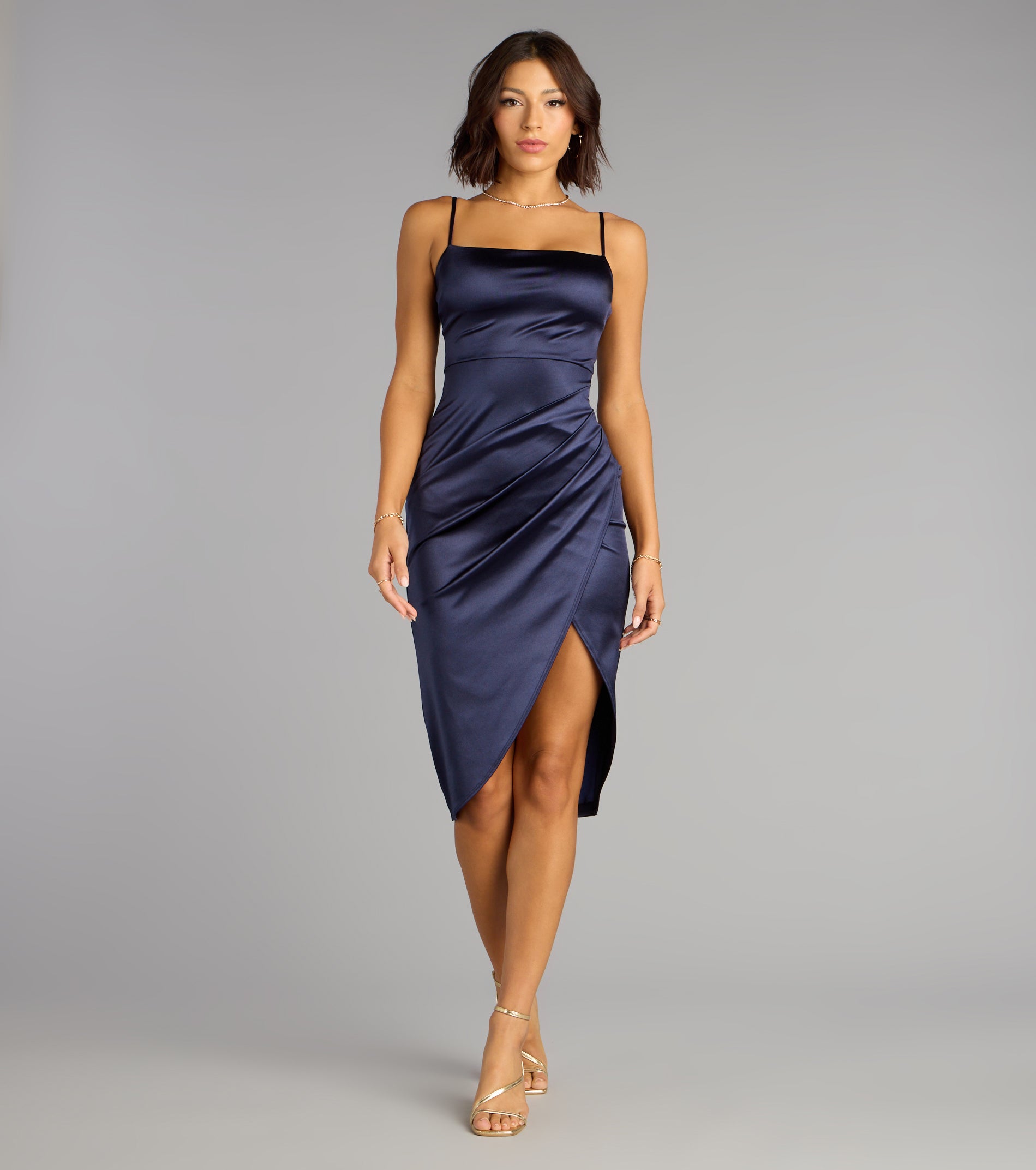 Madelyn Satin Lace-Up Midi Formal Dress - Image 5