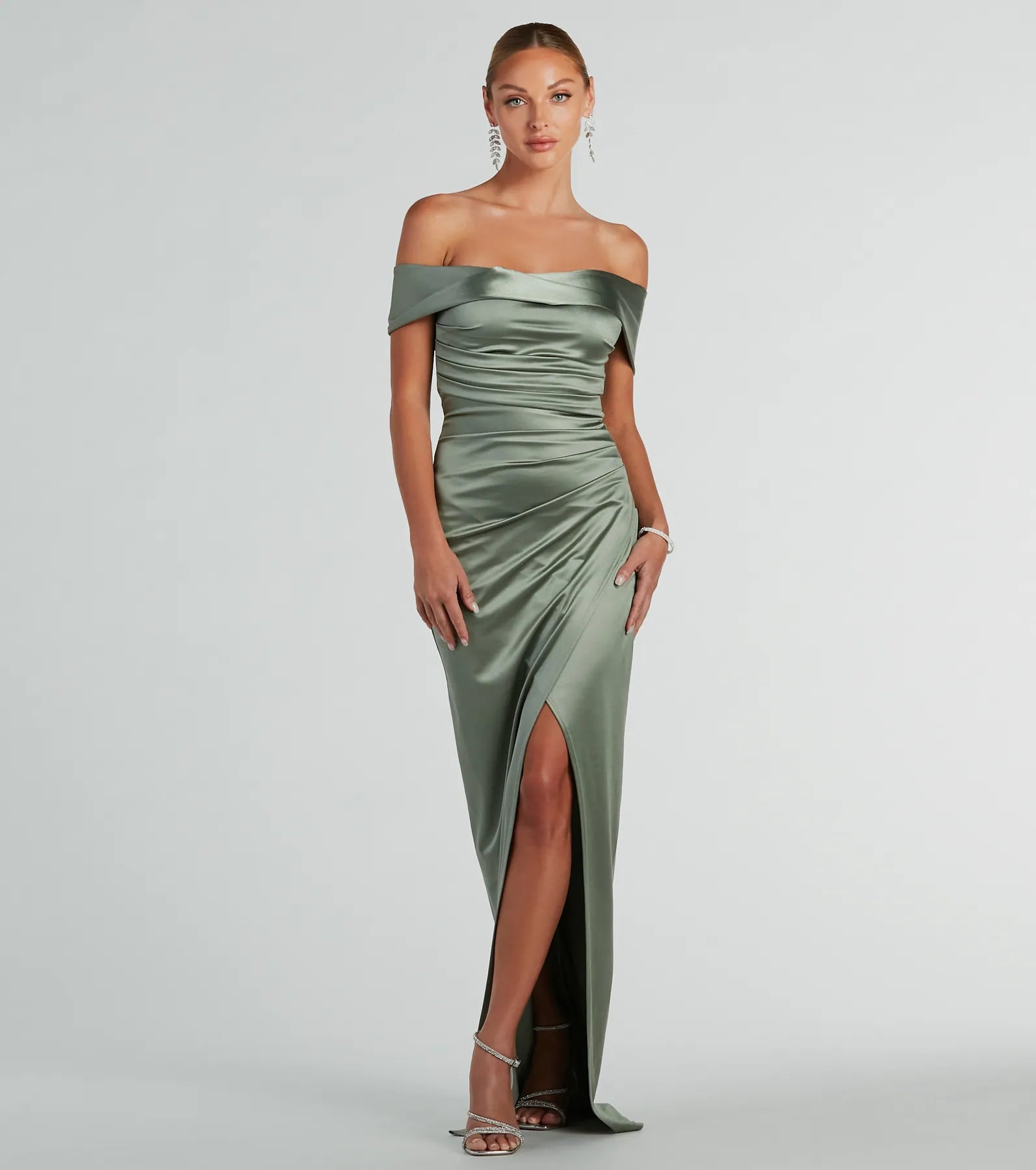 Maeva Formal Satin Off-The-Shoulder Dress - Image 9