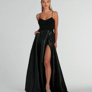 Ammara Cowl Neck Slit A-Line Satin Formal Dress