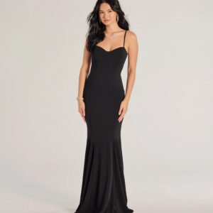 Emmaline Lace Trim Cutout Crepe Mermaid Dress