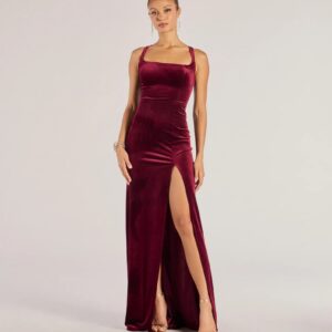 Christina Lace-Up Back Velvet Dress