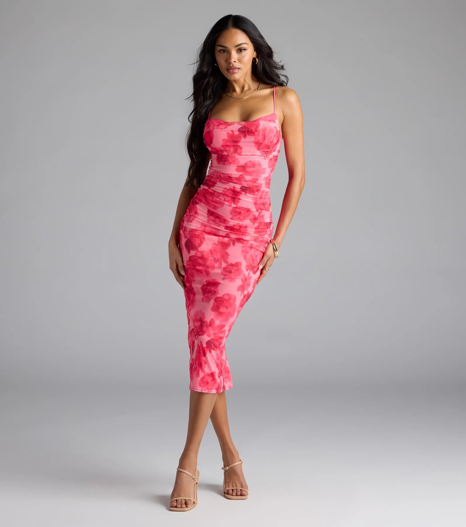 Petal Perfection Floral Ruched Midi Dress - Image 6