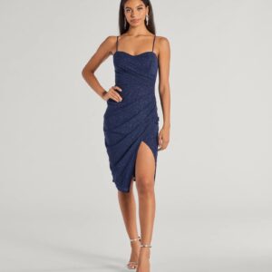 Glitz And Glimmer Glitter Mesh Wrap-Front Midi Dress