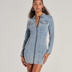 Sweet Looking Long Sleeve Denim Mini Dress