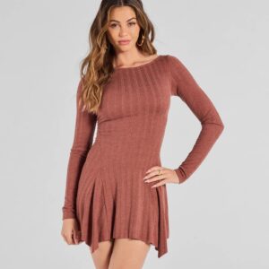 Luxe Charm Cashmere Knit Hanky Hem Mini Dress