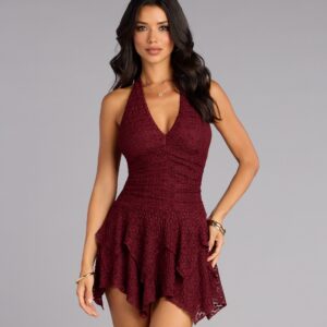 After Dark Charm Lace Halter Dress