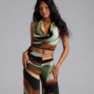 Sultry Effect Abstract Cowl Halter Crop Top