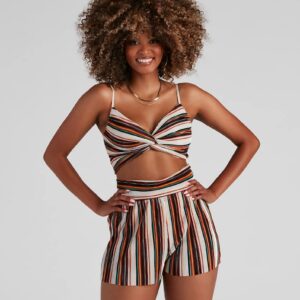 Seasonal Striped Pleat Tank Top