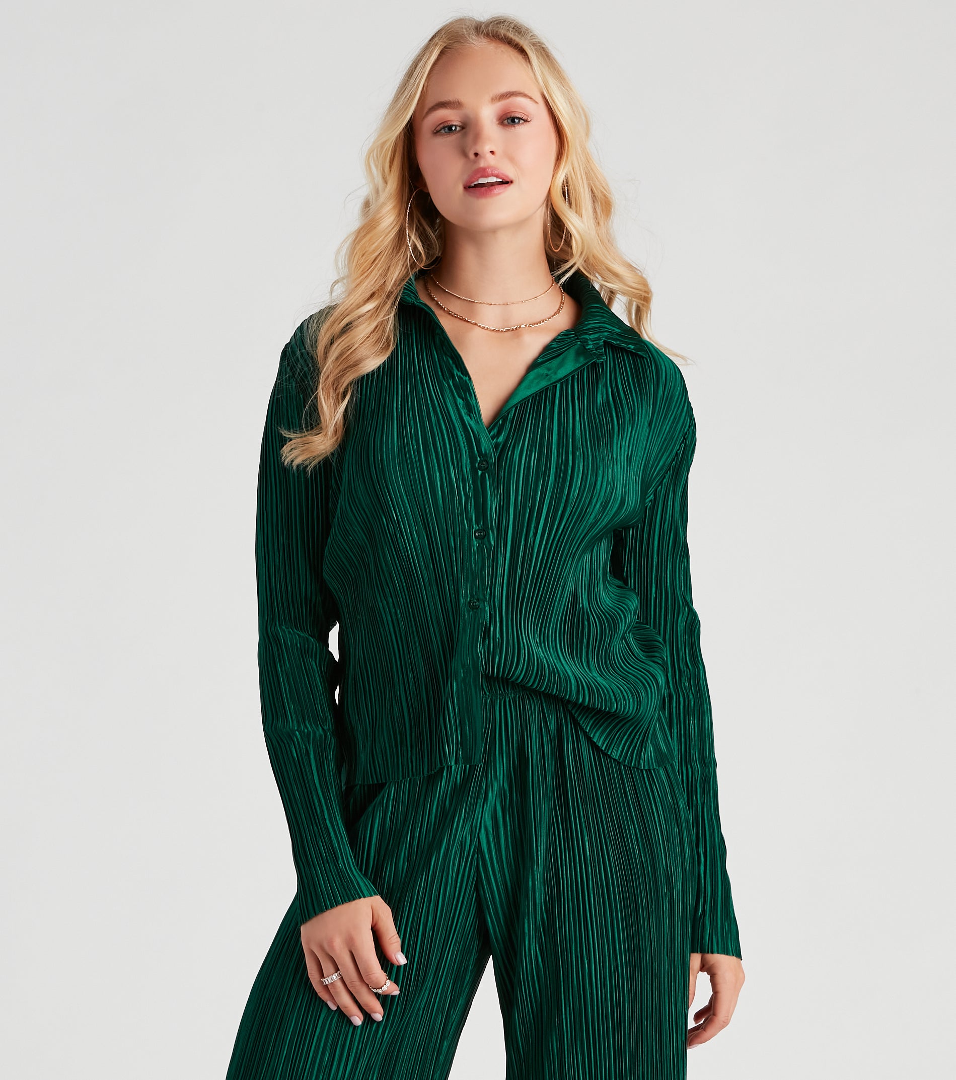 Dinner Date Satin Button Down Top - Image 5