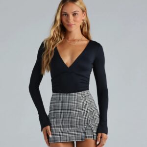 Smooth Silhouette V-Neck Surplice Bodysuit