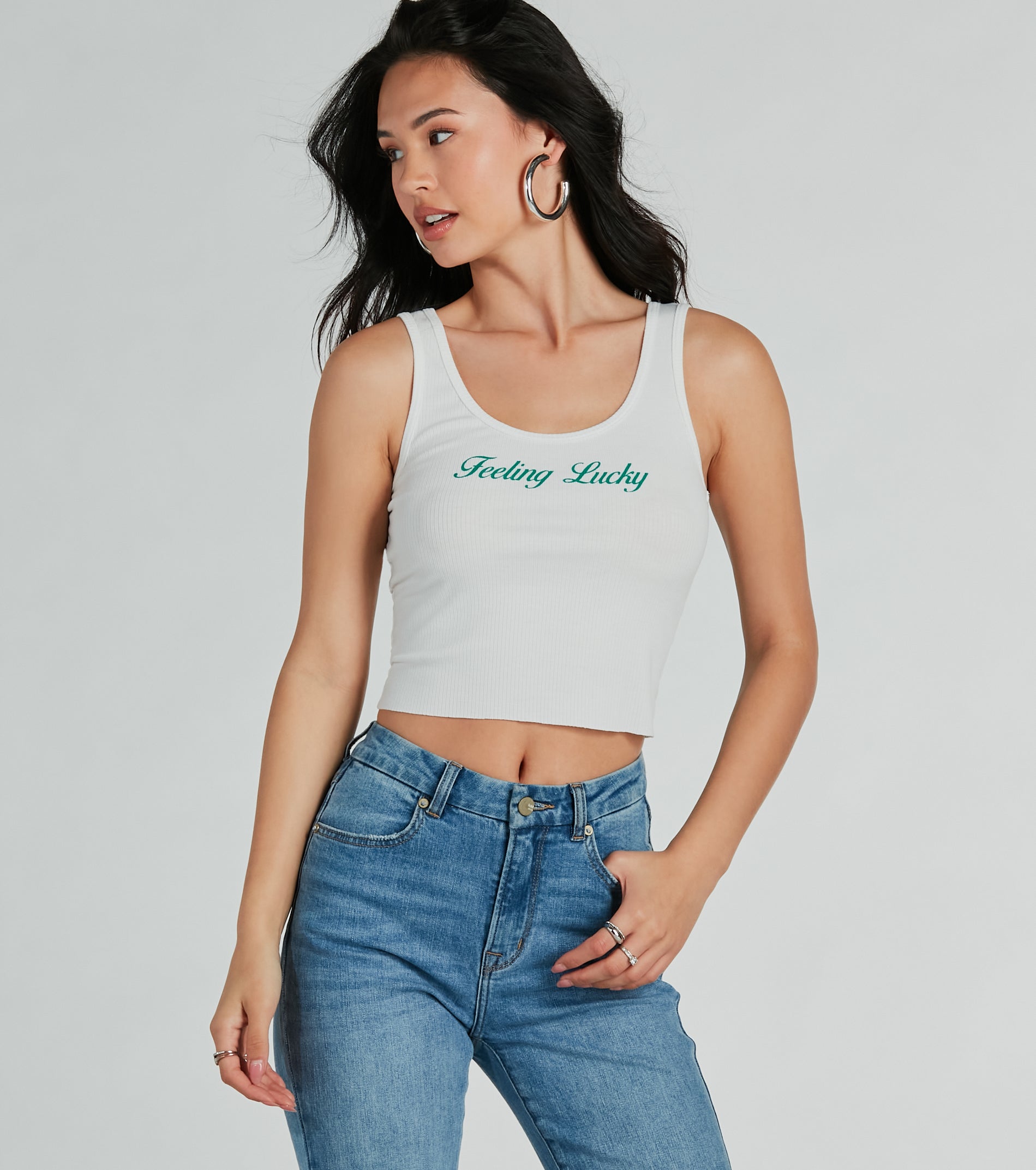 Feeling Lucky Graphic Tank Crop Top - Image 3