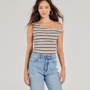Trendy Twist One-Shoulder Striped Crop Top