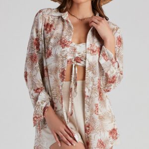 Blushing Tropics Button-Up Top
