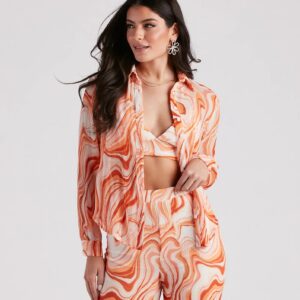 Spring Break Vibes Pleated Button-Down Top
