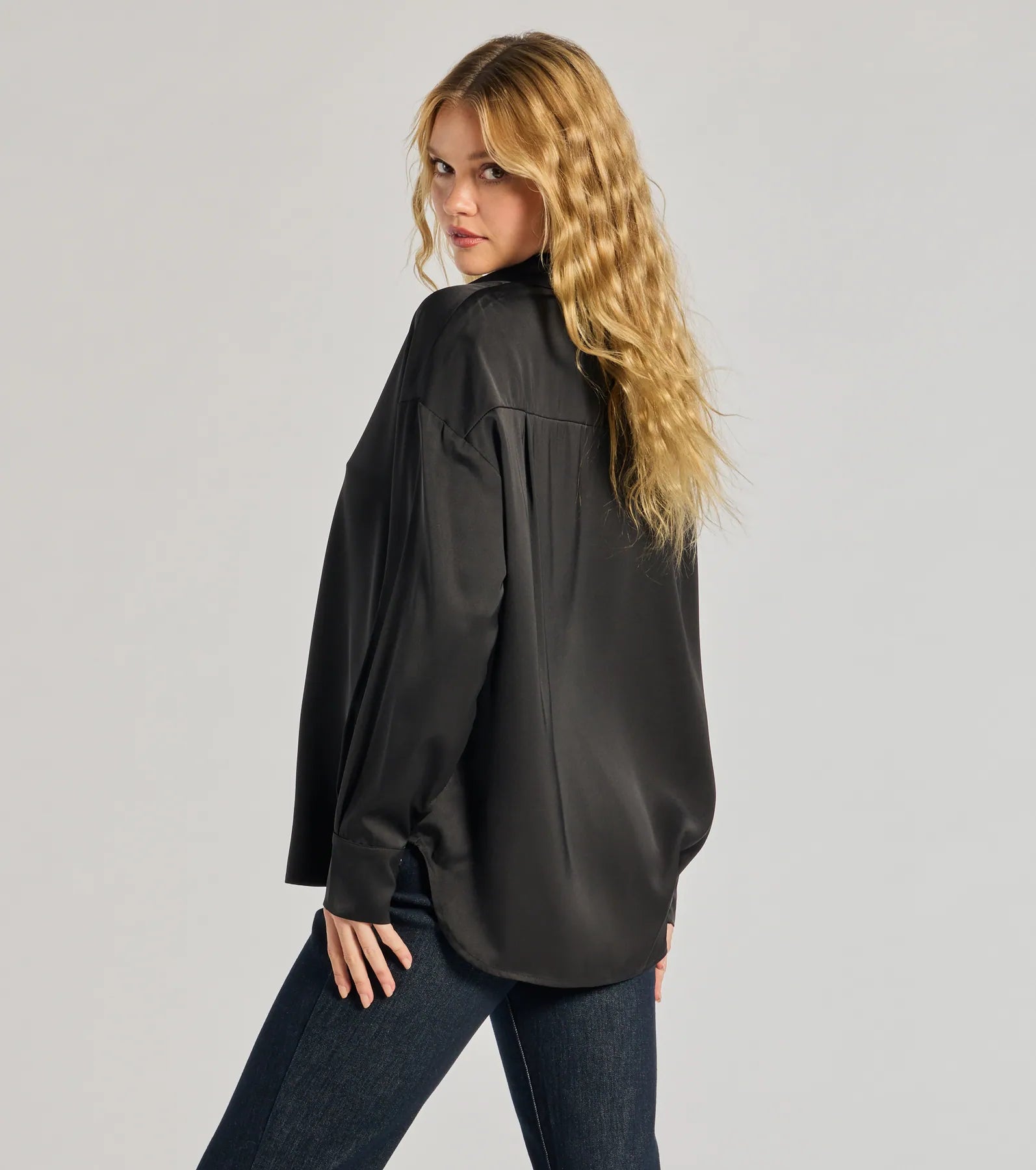 Always Chic Satin Button-Down Long Sleeve Top - Image 2