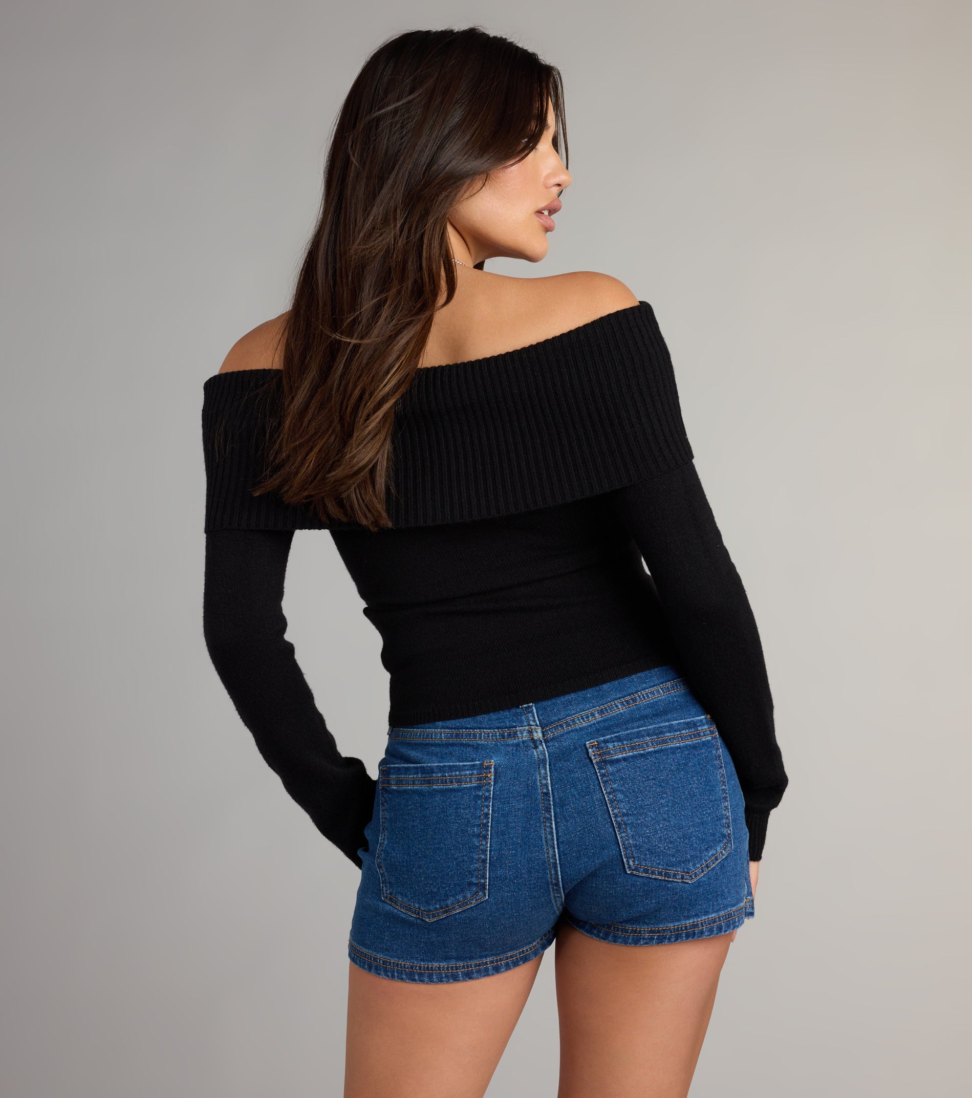 Chic Stroll Off-The-Shoulder Sweater - Image 2