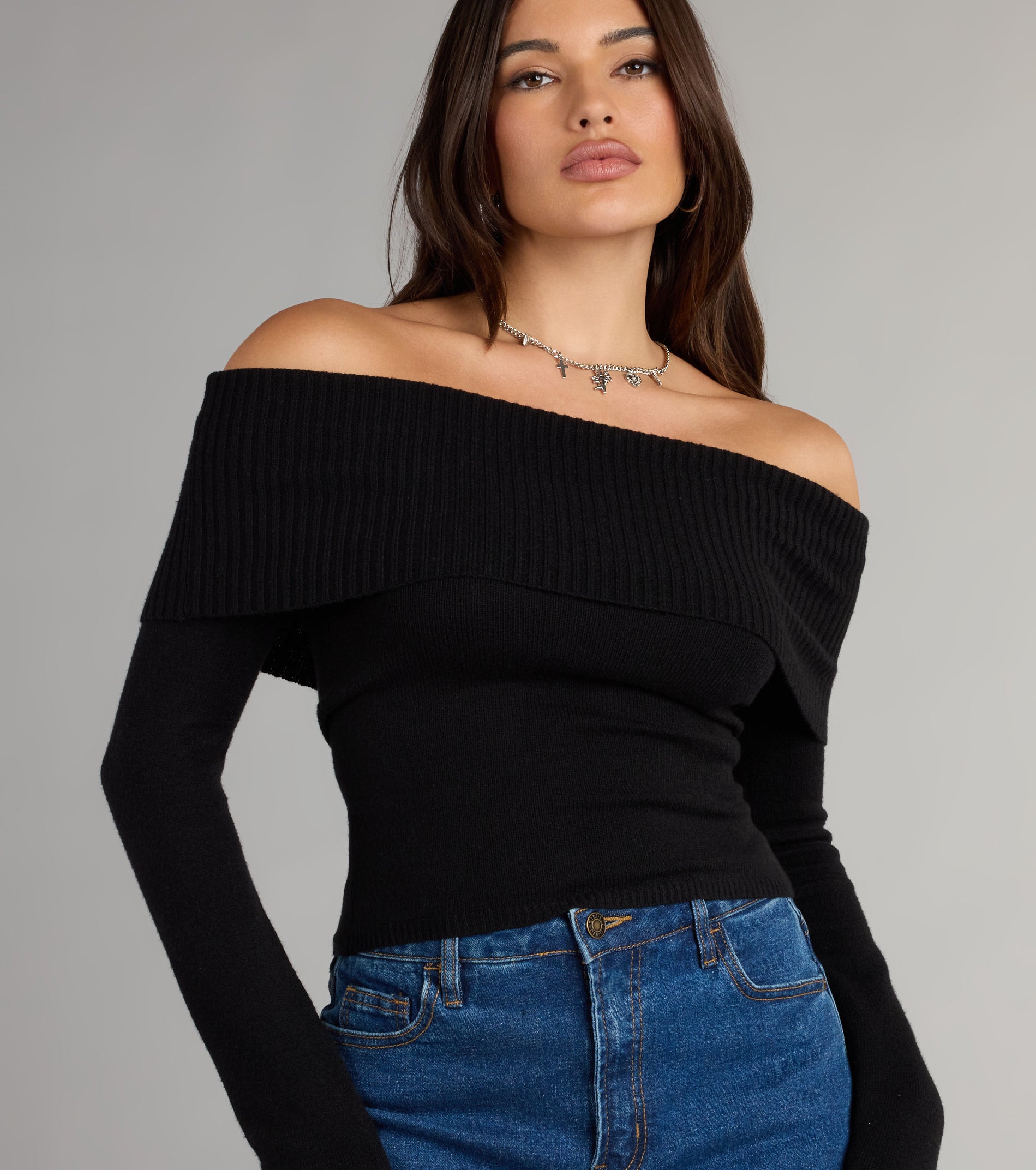 Chic Stroll Off-The-Shoulder Sweater - Image 4