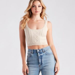 Fall Back In Love Cable Knit Crop Top