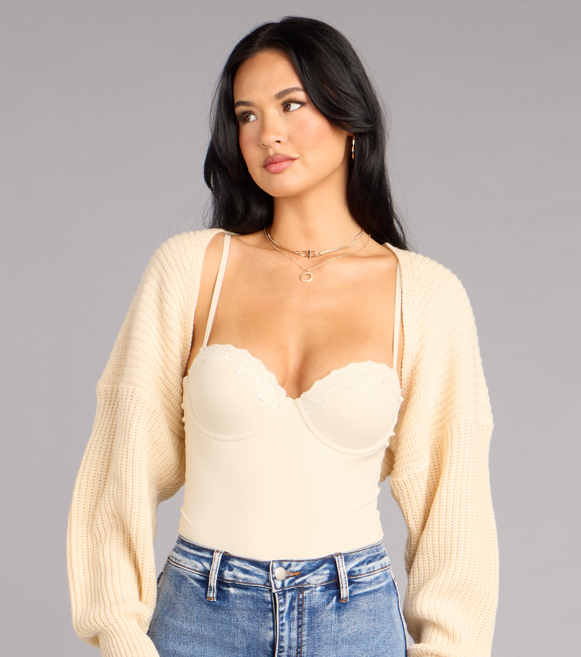 Sweet And Cozy Oversized Knit Sweater Bolero - Image 3