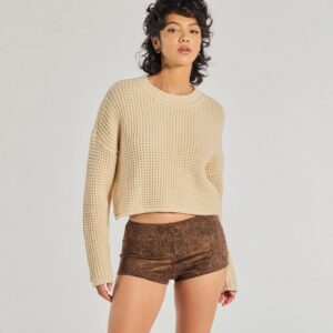 Coziest Style Waffle Knit Crew Neck Sweater