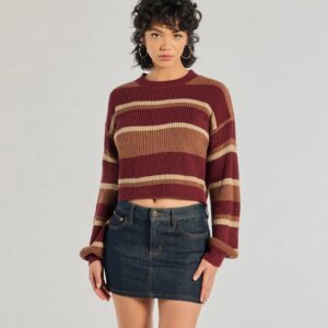 Preppy Style Striped Knit Crew Neck Sweater