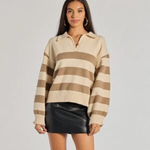 Stripe Sensation Collared Pullover Sweater