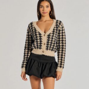 Polished Cozy Houndstooth Eyelash Knit Cardigan