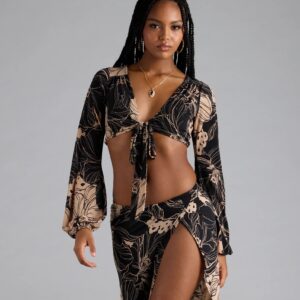 Under The Sun Tropical Tie-Front Crop Top