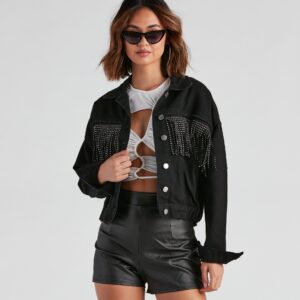 Rodeo Chick Denim Stud Fringe Jacket
