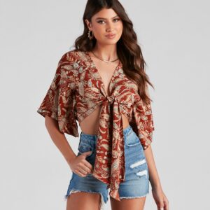 Palisades Paisley Tie-Front Top