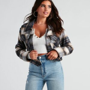 Keep It On Check Plaid Crop Jacket