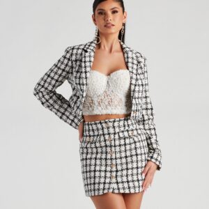 Social Scene Plaid Tweed Blazer