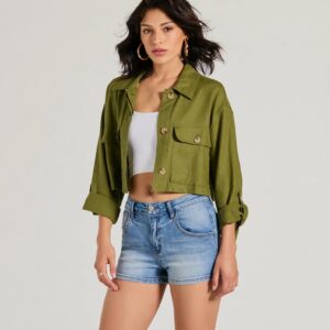 Effortless Personality Button Up Crop Linen Shacket