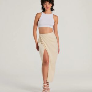 Summer Chic High-Rise Wrap-Slit Midi Skirt