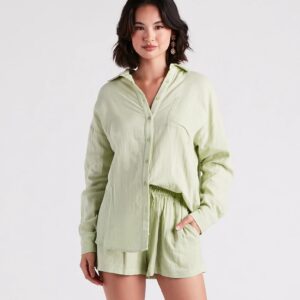 Coastal Cute Linen Top And Shorts Set