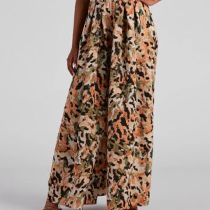 Abstract Art Satin Wide Leg Pants