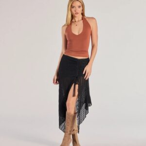Boho Style Sheer Lace Asymmetric Midi Skirt