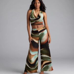 Sultry Effect Abstract Wide-Leg Pants