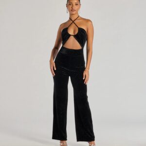 Here To Party Glitter Knit Cutout Jumpsuit