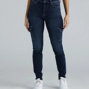 Keep It Real High-Rise Cargo Denim Skinny Jeans