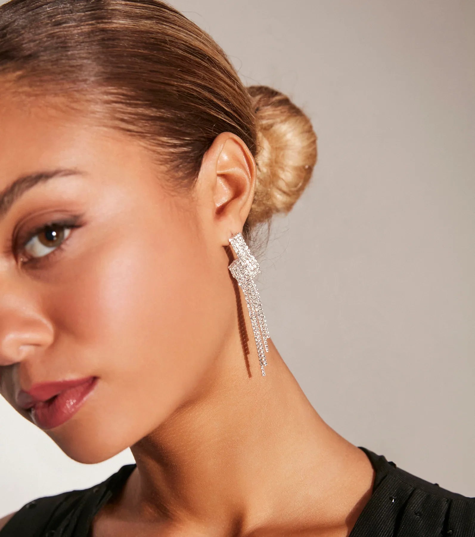 Glam Artistry Rhinestone Fringe Earrings - Image 3