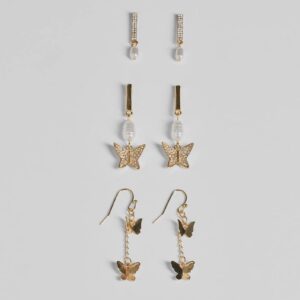 Glam Rhinestone And Pearl Butterfly Earrings Set