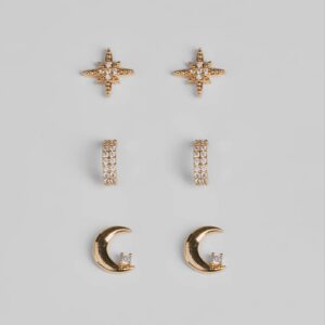 Celestial Glam Three-Pack Stud Earrings Set
