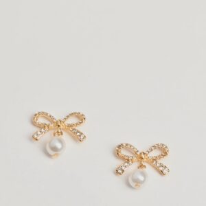 Sweet Moments Rhinestone Bow And Faux Pearl Earrings
