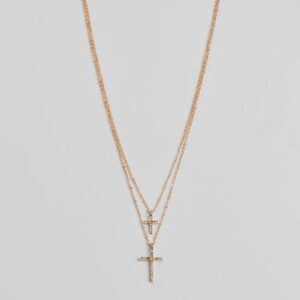 Chic Rhinestone Cross Charm Layered Necklace