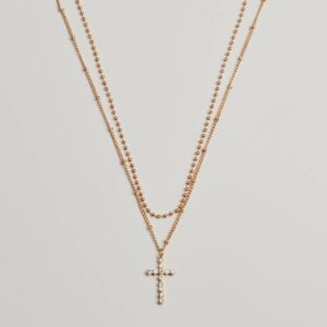 Joyful Glam Layered Rhinestone Cross Necklace