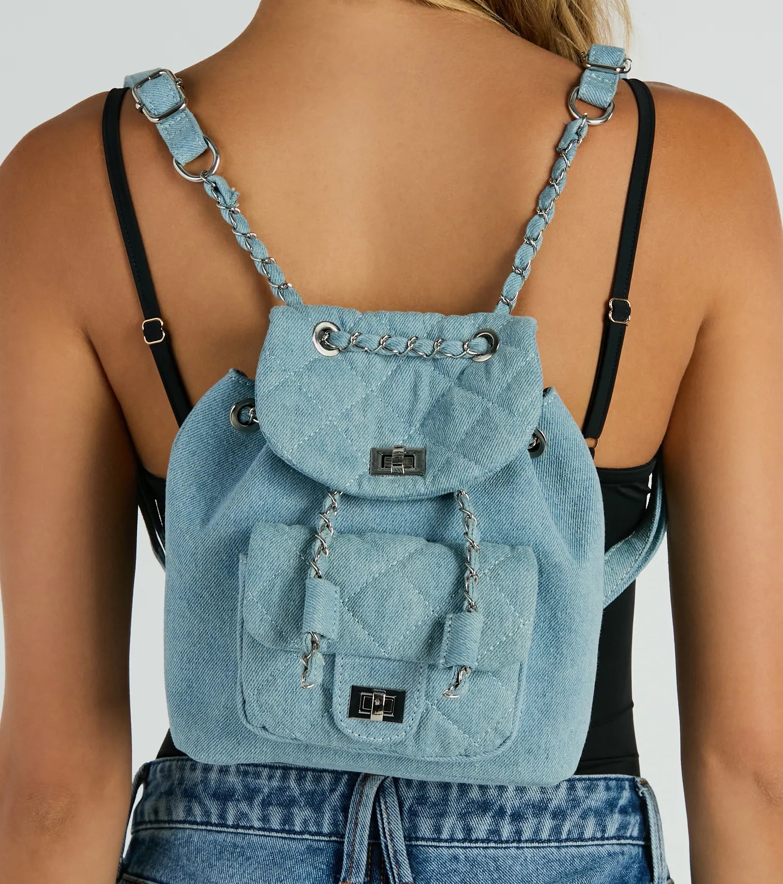 Main One Quilted Denim Mini Backpack - Image 2