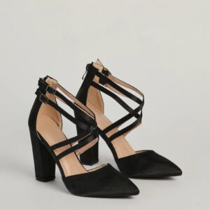 Smooth Charm Satin Strappy Block Heel Pumps