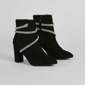Spoil Yourself Faux Suede Rhinestone Booties